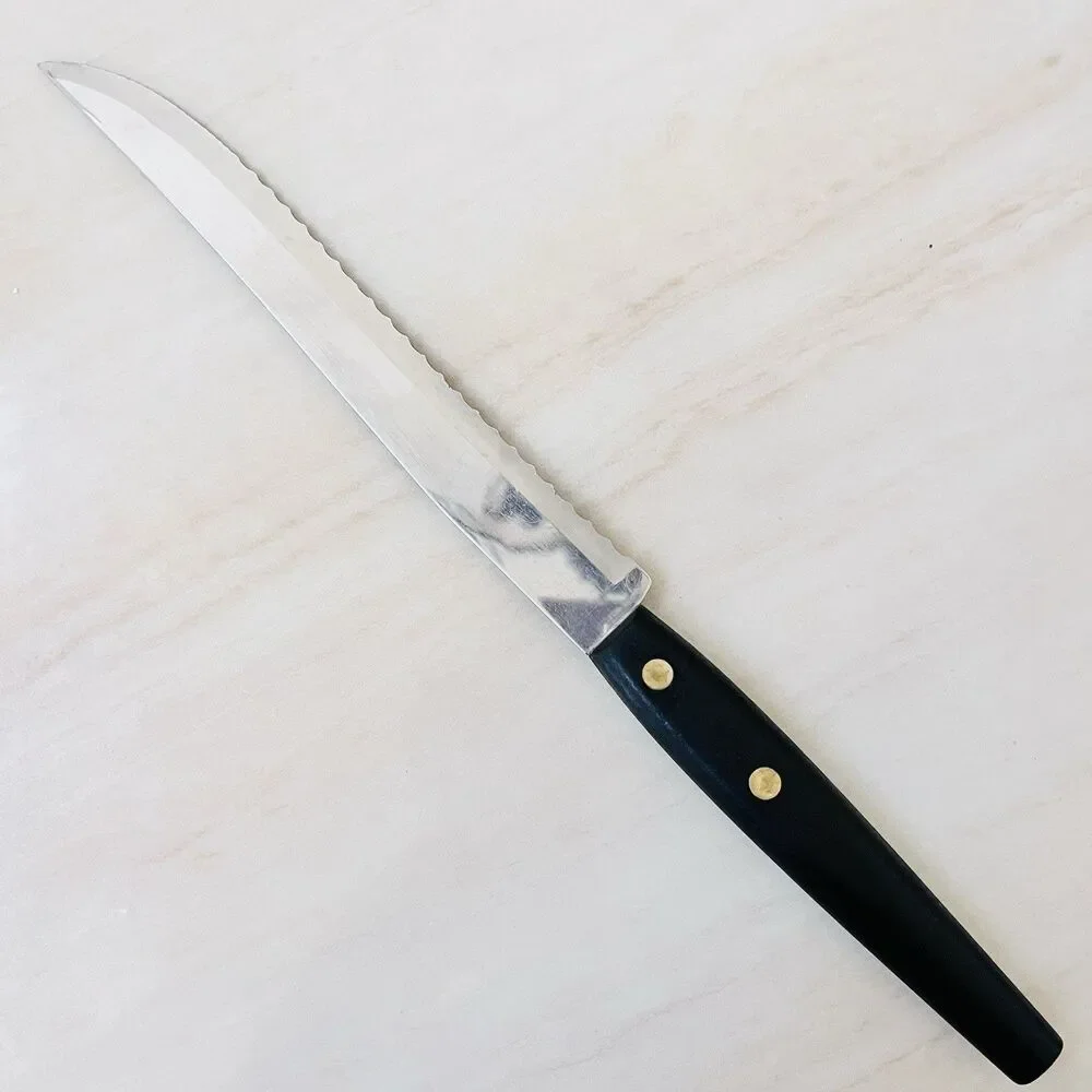 2 Vintage Robinson Knife USA Serrated Bread Knife Slicing/Carving Black Handle